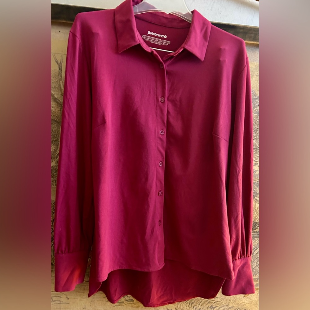 Betabrand Maroon Red Wine Button-Up Shirt Stretch SZ Medium